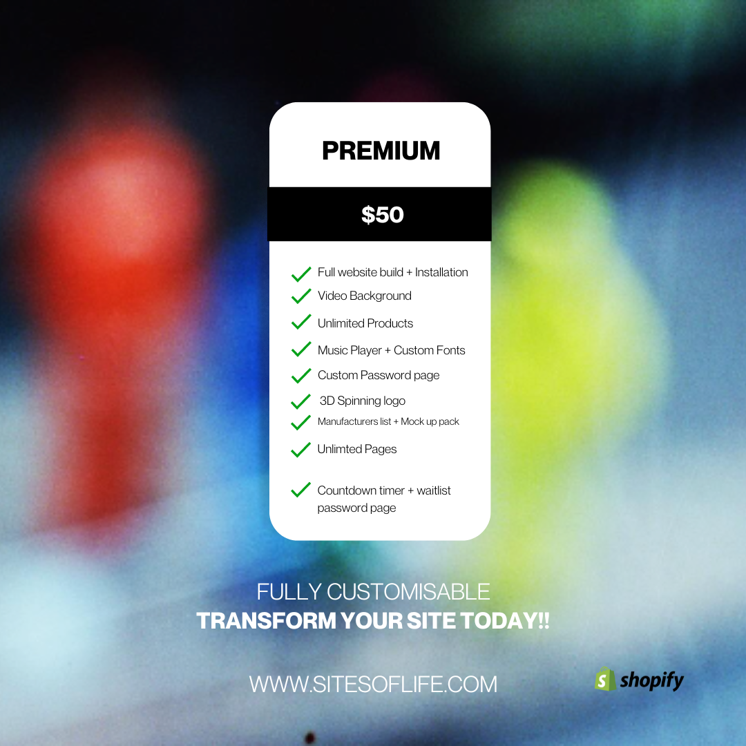 PREMIUM SHOPIFY THEME by @sitesoflife + FREE INSTALLATION